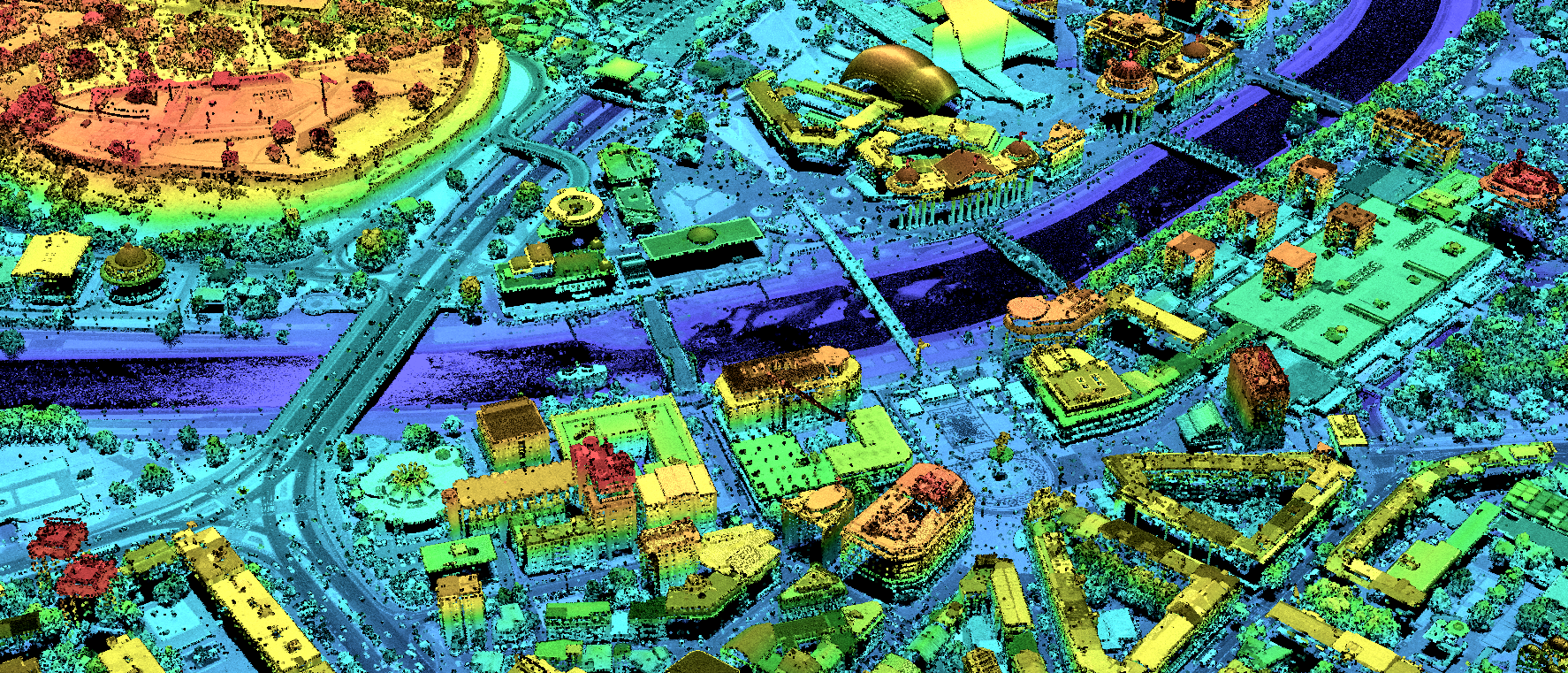 Point cloud from LiDAR scanning showing the city center of Skopje.