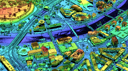 Point cloud from LiDAR scanning showing the city center of Skopje.
