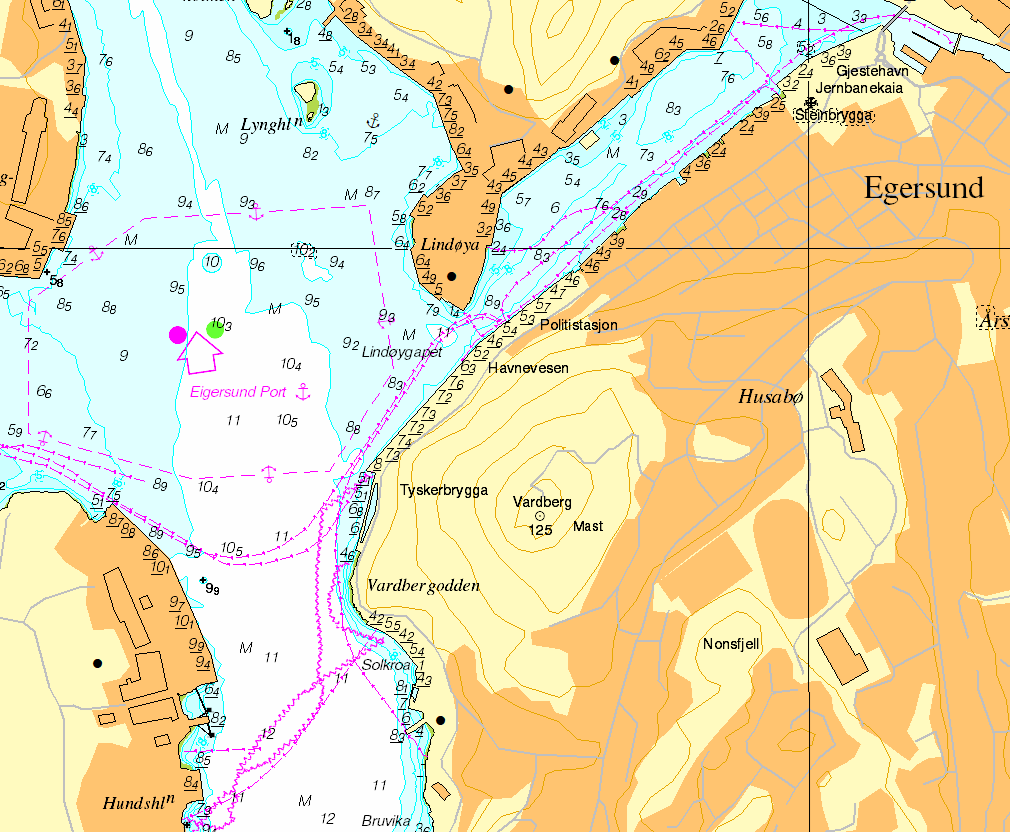 Utsnitt fra sjøkart av Egersund havn.
