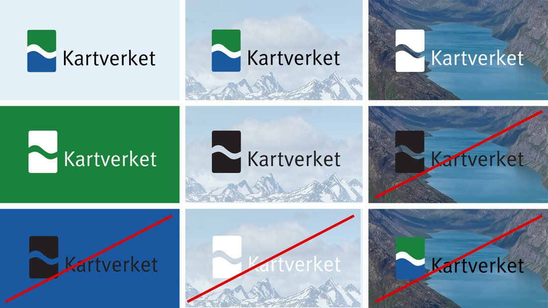 Eksempler på riktig og feil bruk av Kartverkets logo