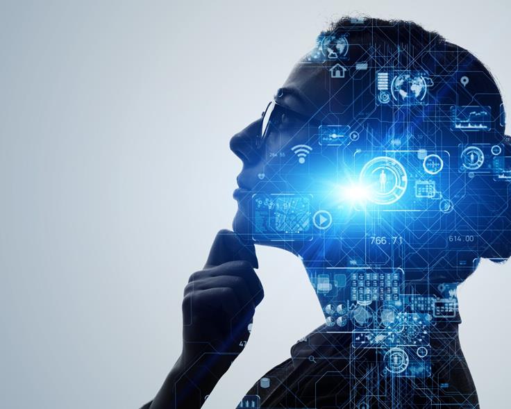 Manipulert bilde av hodet til en kvinne med tall og tekniske koder