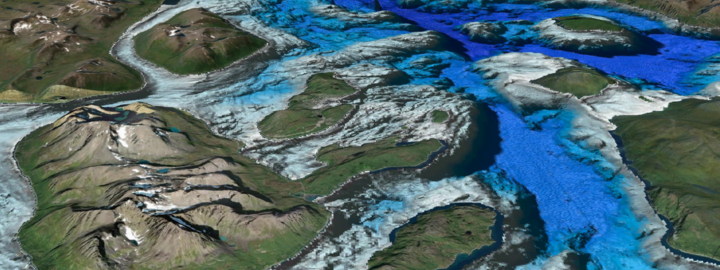 Modell av deler av det undersjøiske landskapet rundt Skjervøy i Troms. De marine grunnkartene kan blant annet brukes av fiskere, forvaltning og annen næring.  Illustrasjon: Terje Thorsnes/NGU