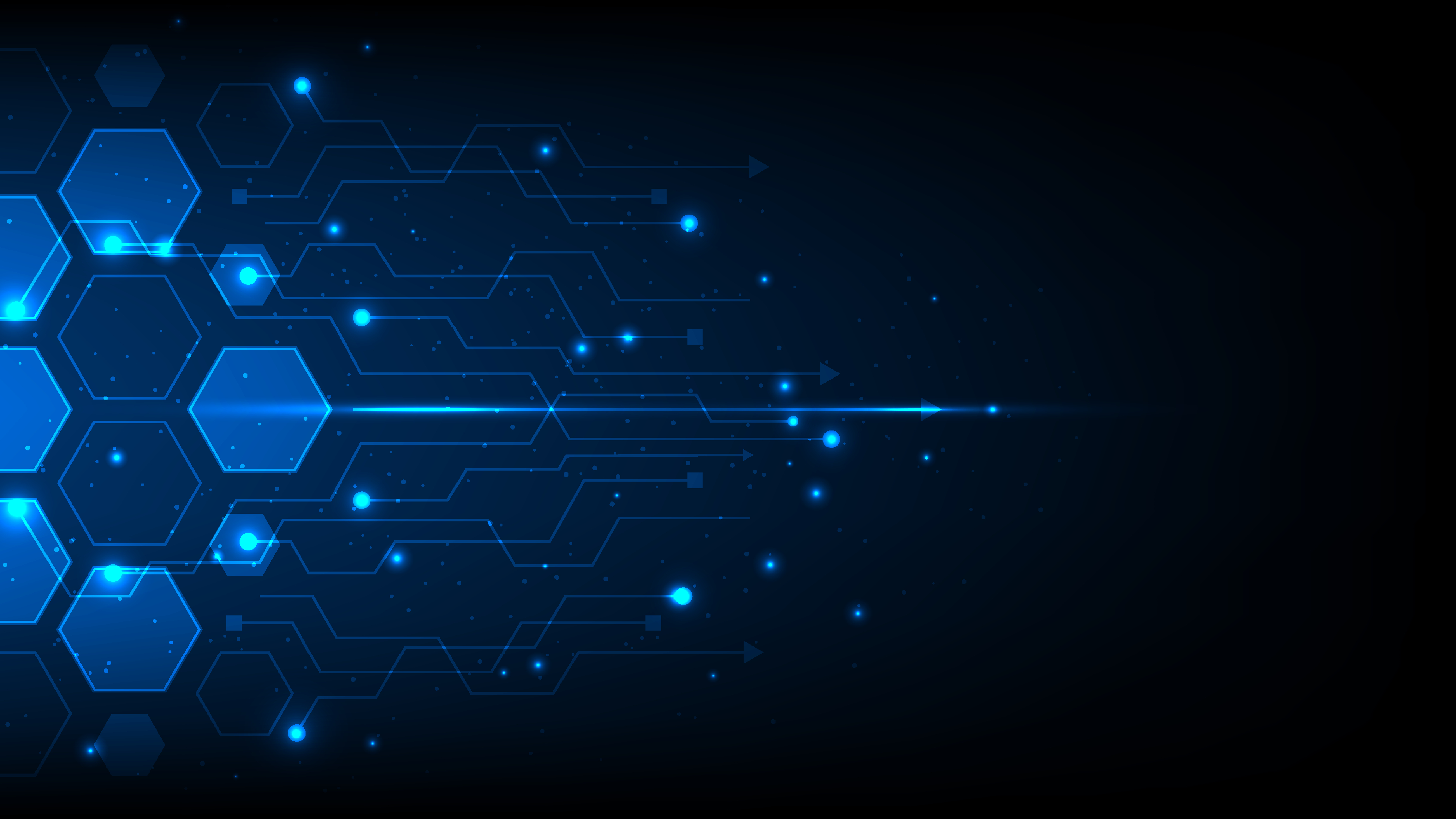 Illustrasjon med sekskanter og linjer som likner kretskort..