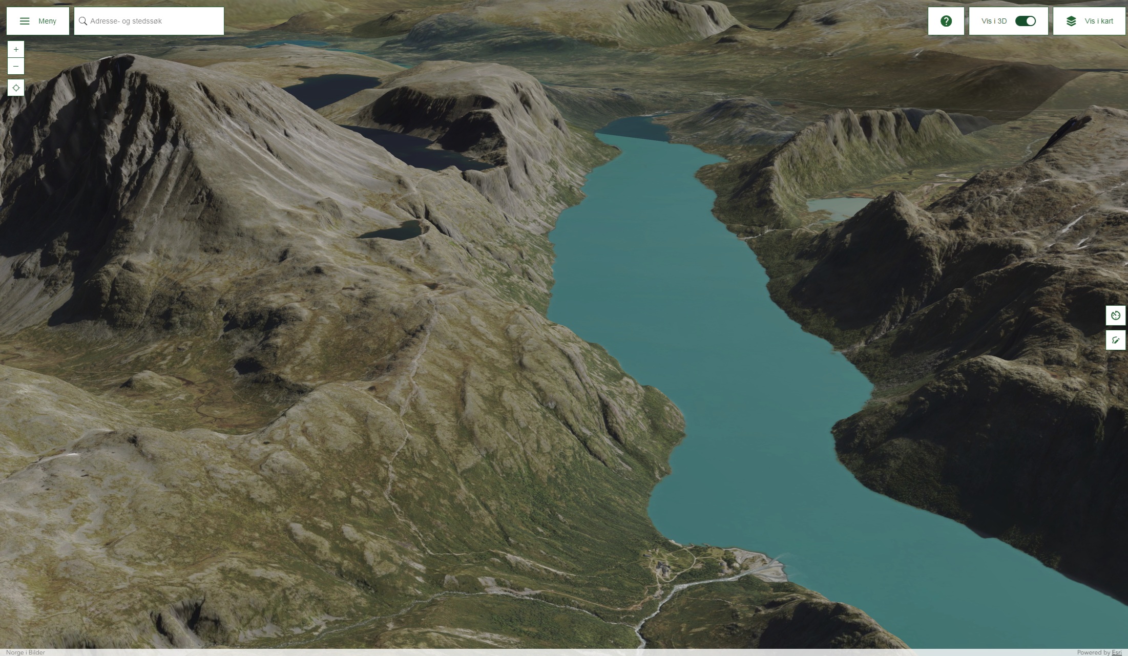 3D-visning av Beseggen. Skjermdump fra norgeibilder.no