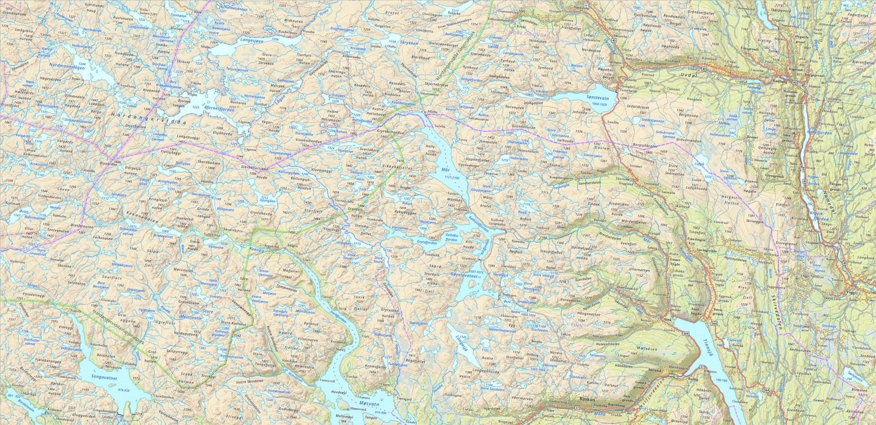 Skjermdump av Topografisk-Norgeskart-Hardangervidda-fjell