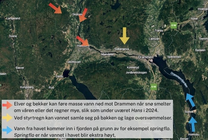 Kartbilde som viser lokale vannveier i Drammen.