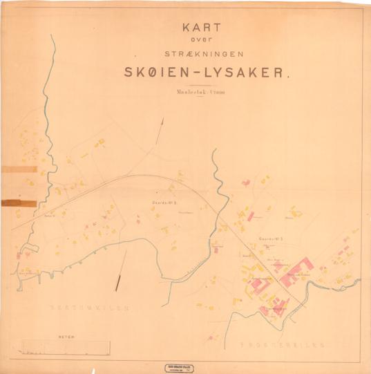 Akershus amt nr 76 øst: Kart over strækningen Skøien - Lysaker