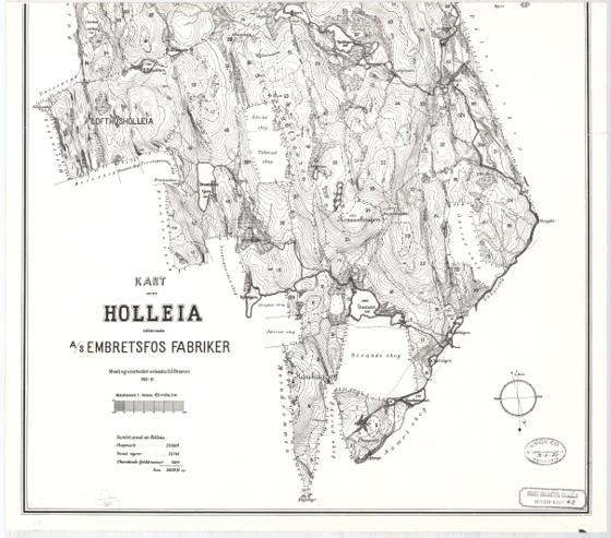 Buskerud amt nr 42-sor: Kart over Holleia tilhørende A/S Embretsfos Fabriker