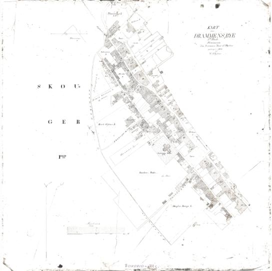 Buskerud amt 74c:  Kopi av kart over Drammens by -  Strømsø. Originalen fra 1850.