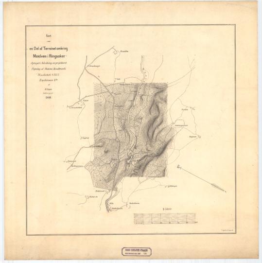 Hedemarkens amt nr 48: Kart over en Del af Terrainet omkring Moelven i Ringsaker