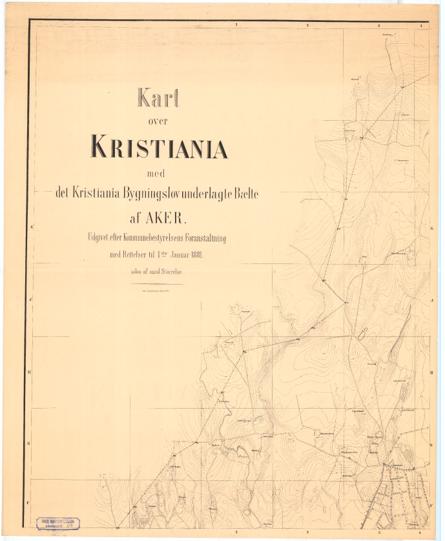 Kristiania amt nr 69: Kart over Kristiania med det Kristiania Bygningslov underlagte Bælte af Aker