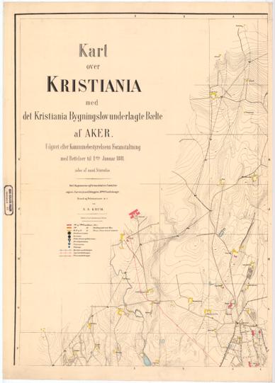 Kristiania amt nr 69: Kart over Kristiania med det Kristiania Bygningslov underlagte Bælte af Aker