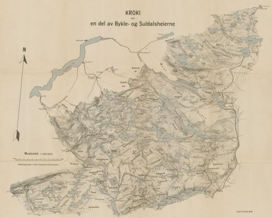 Kroki over en del av Bykle- og Suldalsheierne