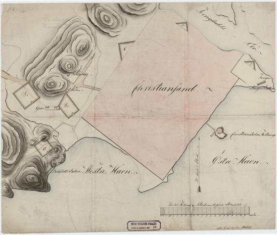 Lister og Mandals amt nr 23: Kart over Kristianssand med østre og vestre Havn