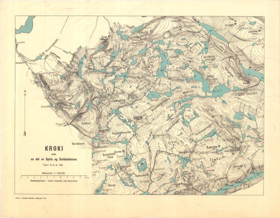 Nedenes amt nr 33: Kroki over en del av Bykle og Suldalsheiene