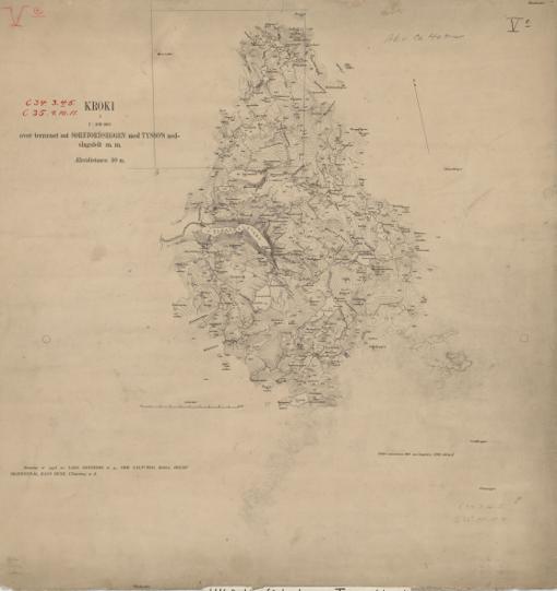 Kroki i 1:100000 over terrænet øst Sørfjordseggen med Tysso`s nedslagsfelt m. m.