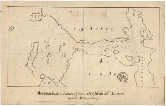Museumskart 61: Miswiisende Kaart over Arendals havn og Indløbet til same samt Udhavnene
