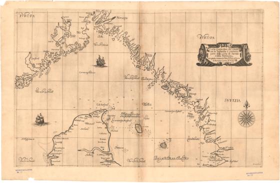 Museumskart 169: Kart over kysten fra Gøteborg til Arendal med nordspissen av Jylland