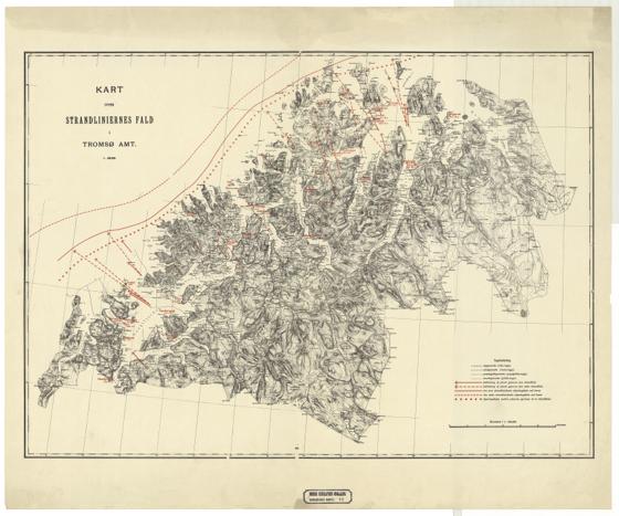 Geologiske kart 41: Kart over Strandliniernes fald i Tromsø amt