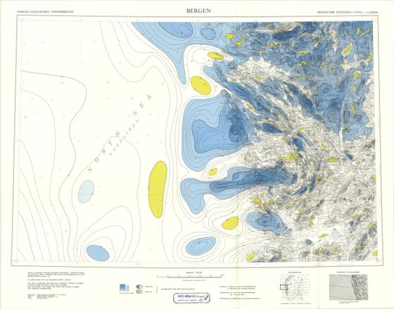 Geologiske kart 121-J1: Kart med magnetisk totalfelt. Bergen