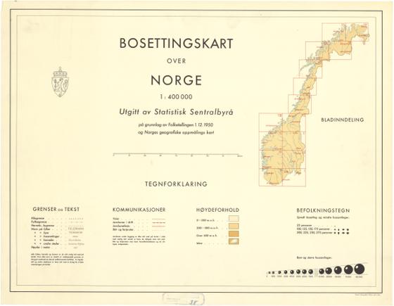 Statistikk 38: Bosettingskart over Norge. Oversiktskart