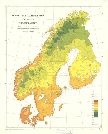 Statistikk 42: Døgnets normaltemperatur i Skandinavia, oktober måned