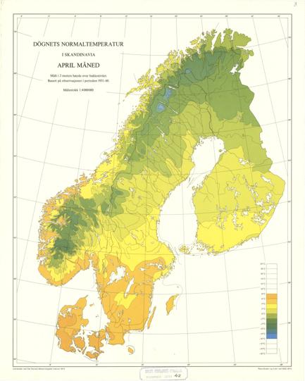Statistikk 42: Døgnets normaltemperatur i Skandinavia, april måned