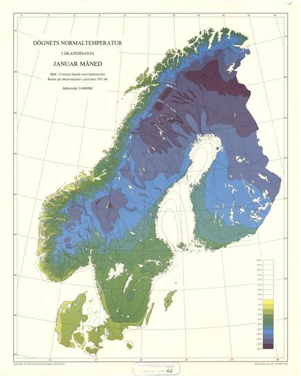 Statistikk 42: Døgnets normaltemperatur i Skandinavia, januar måned