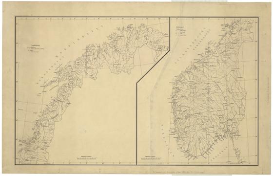 Statistikk 41: Originaltegning til General Nissens statistiske kart. Sør og Nord Norge