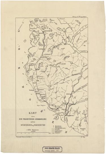 Spesielle kart 13: Kart over den projekterede Jernbanelinie mellem Stavanger og Ekersund