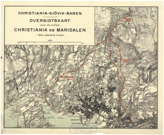 Spesielle kart 31: Oversigtskart over de mellem Christiania og Maridalen udstukne Linier.