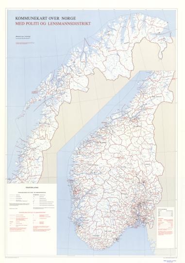 Spesielle kart 161: Kommunekart over Norge med politi og lensmannsdistrikt