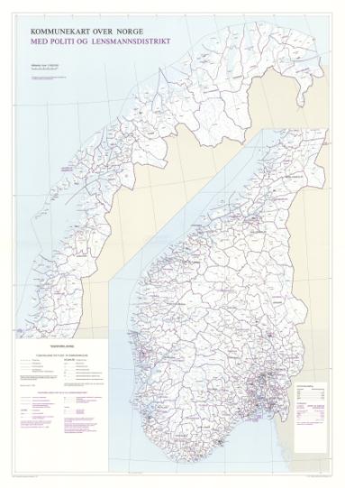 Spesielle kart 161: Kommunekart over Norge med politi og lensmannsdistrikt