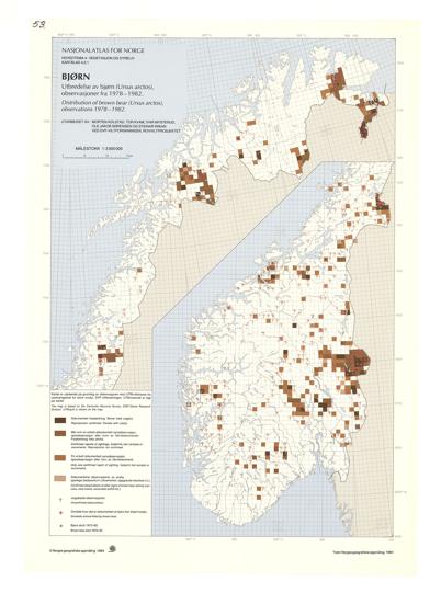 Nasjonalatlas for Norge 53: Bjørn, utbredelse og observasjoner fra 1978-1982