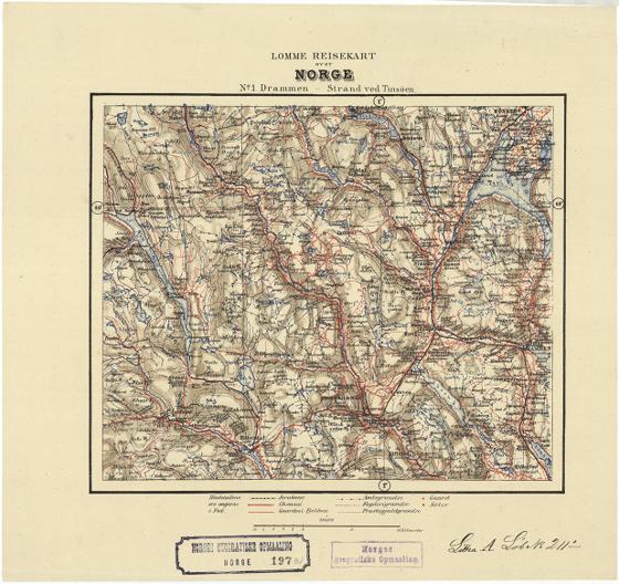 Norge 197a: Reisekarter over Dele av Norge. Drammen-Strand ved Tinsjø.