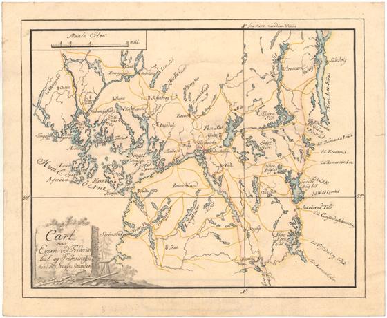 Smålenenes amt nr 104: Carte over Egnen ved Friderikstad og Friderikshal med de svenske Grændser