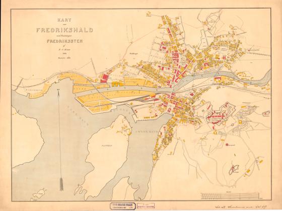 Smålenenes amt nr 136: Kart over Fredrikshald med Fæstningen Fredrikssten