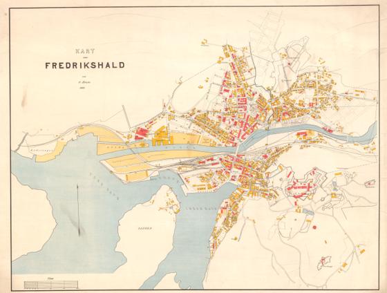 Smålenenes amt nr 136: Kart over Fredrikshald med Fæstningen Fredrikssten