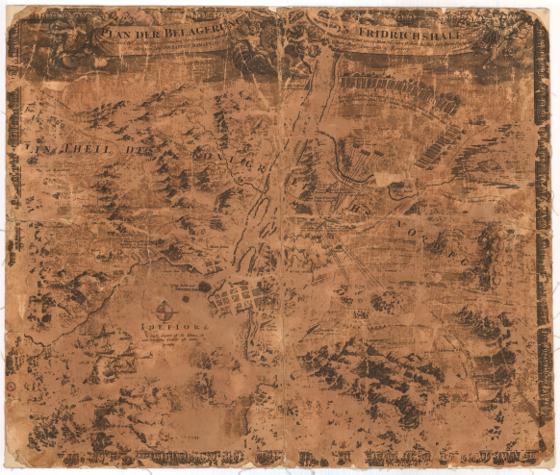 Smålenenes amt nr 20b: Plan der Belagerung von Fridrichshall. Situasjonskart over beleiringen av Fredrikshald i 1718.