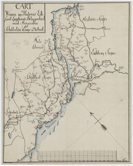 Kartblad 10-1: Cart over Weyene og Flodernes Løb samt Lægdernes Beliggenhed i det Schibtvetske Compagnie District, verson 1