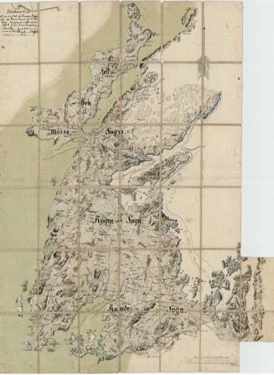 Jegerkorps nr 1: Situationskart over en Deel af Raade, Rygge og Mosse Sogner samt Jell øen