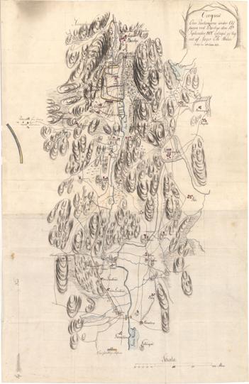 Norge 266: Croquis Over Positionerne under Affæiren ved Bærbye den 12te September 1808